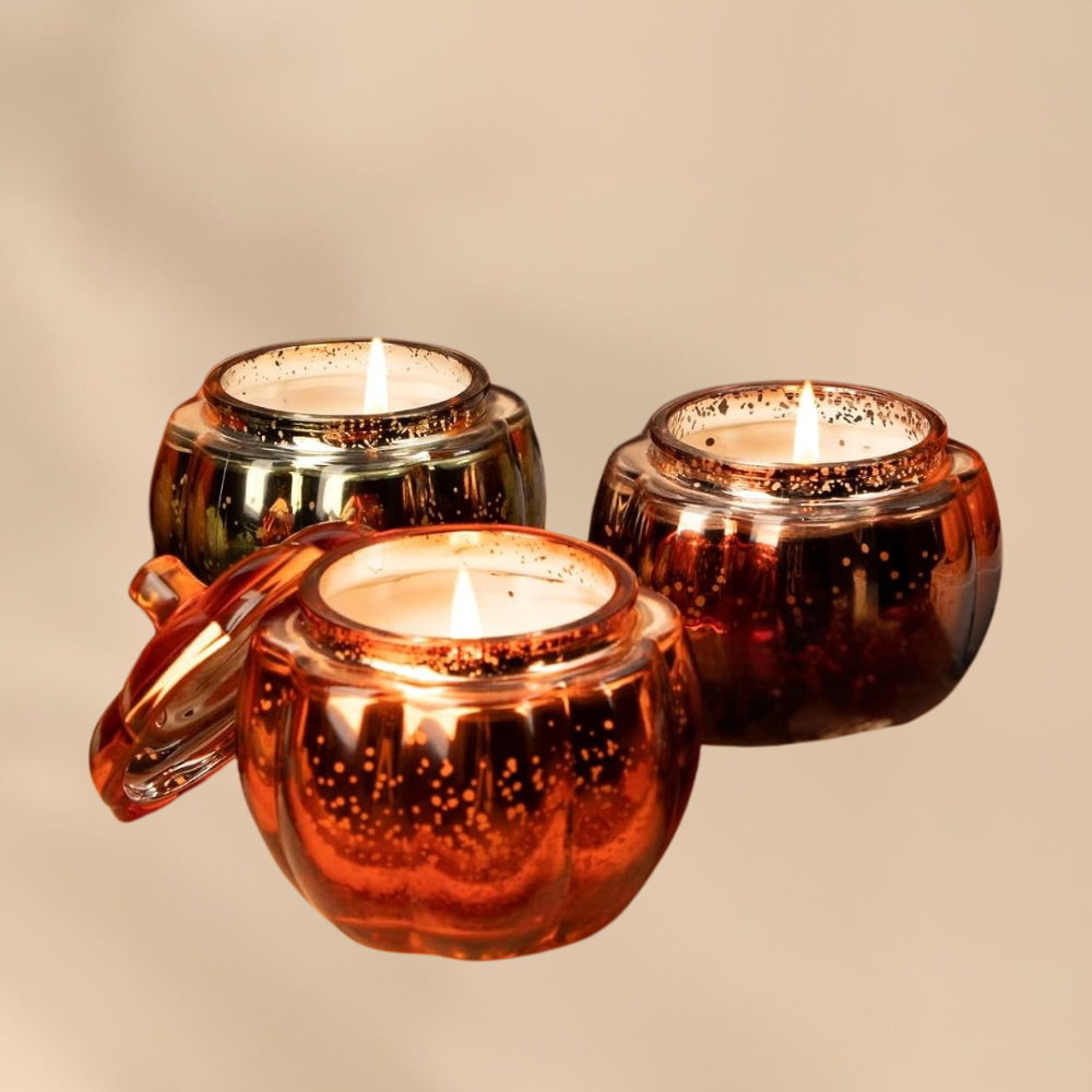 Pumpkin Glass Candle Set Fall Home Decor Cozy Autumn Scented Gift