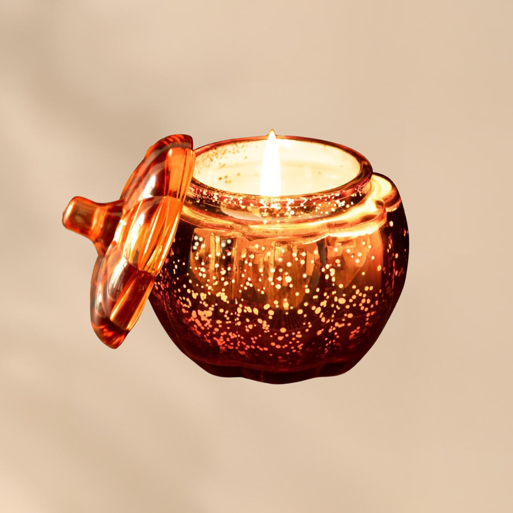 Pumpkin Glass Candle Set Fall Home Decor Cozy Autumn Scented Gift