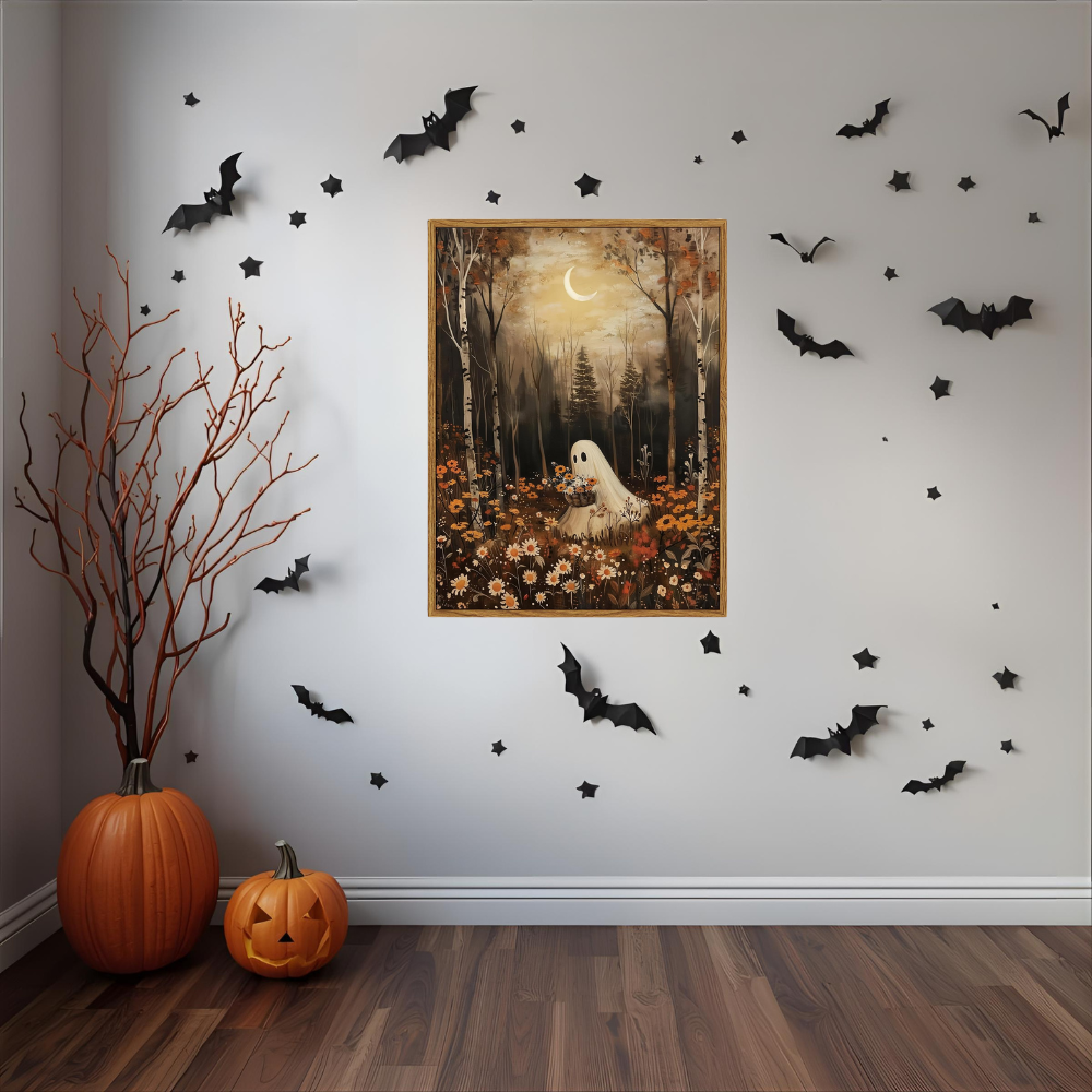 Ghost Reading Halloween Cozy Home Warm Vintage Canvas Wall Art