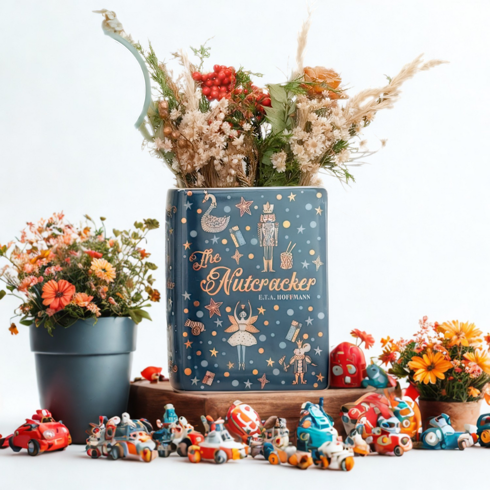 Christmas Nutcracker Book Vase Holiday Home Decor Cozy Festive Floral Holder