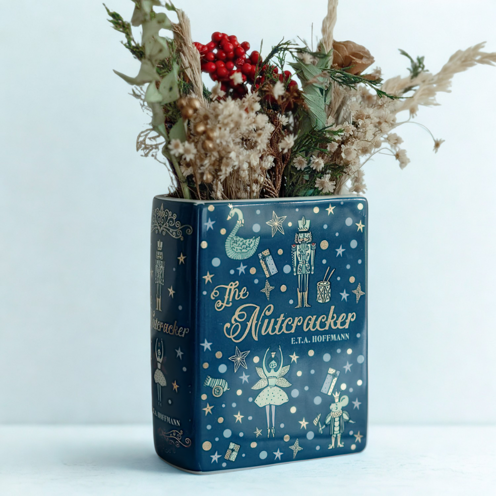 Christmas Nutcracker Book Vase Holiday Home Decor Cozy Festive Floral Holder