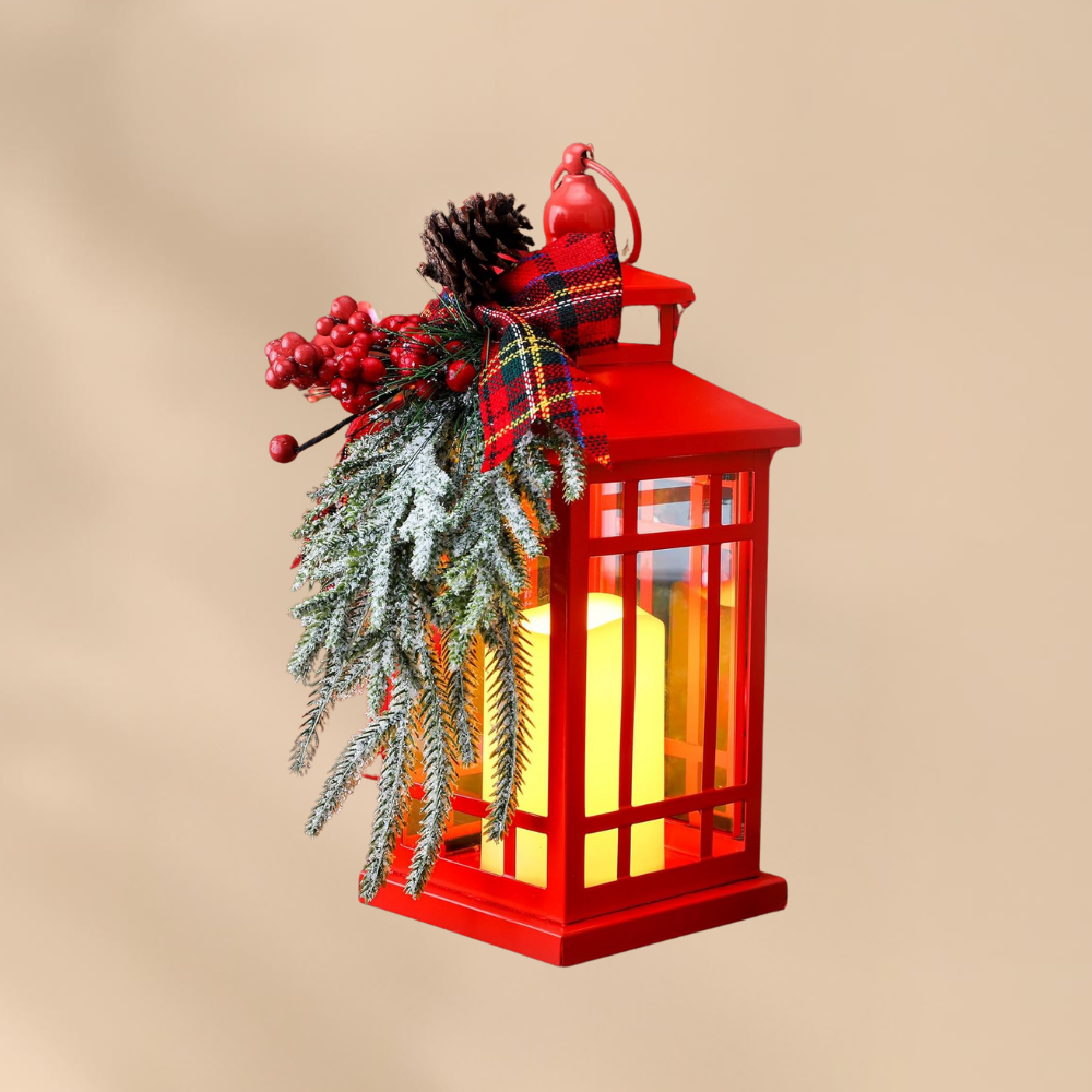 Christmas Red Lantern Candle Light Holiday Home Decor Cozy Festive Glow Accent