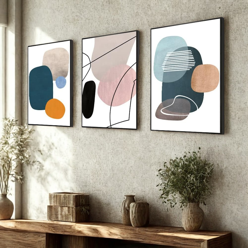 Modern Abstract Canvas Wall Art Set Cozy Living Room Warm Minimal Color Decor