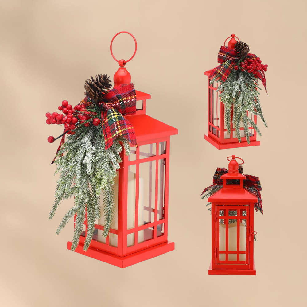 Christmas Red Lantern Candle Light Holiday Home Decor Cozy Festive Glow Accent