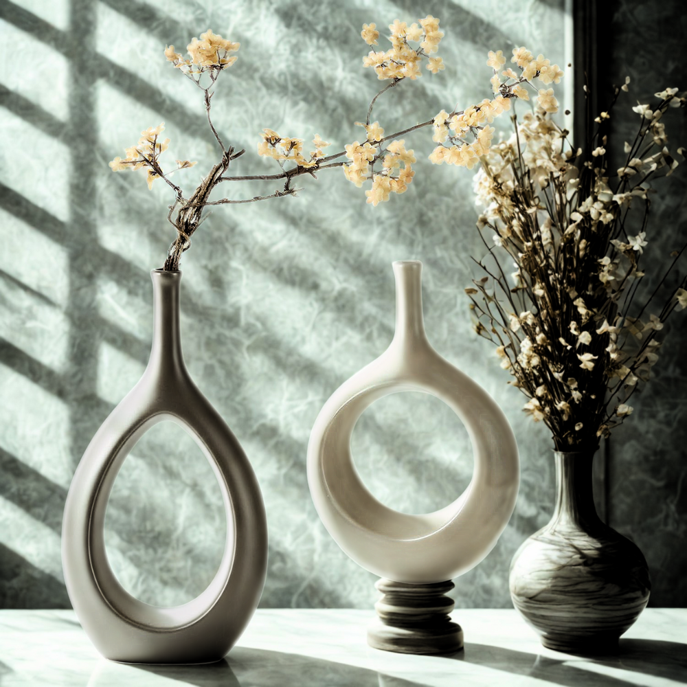 Modern Minimalist Ceramic Vases Cozy Home Accent Living Room Decor Set