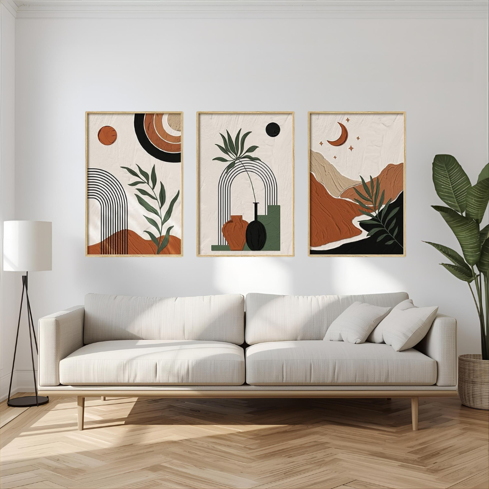 Boho Abstract Canvas Wall Art Set Cozy Living Room Warm Minimal Home Decor