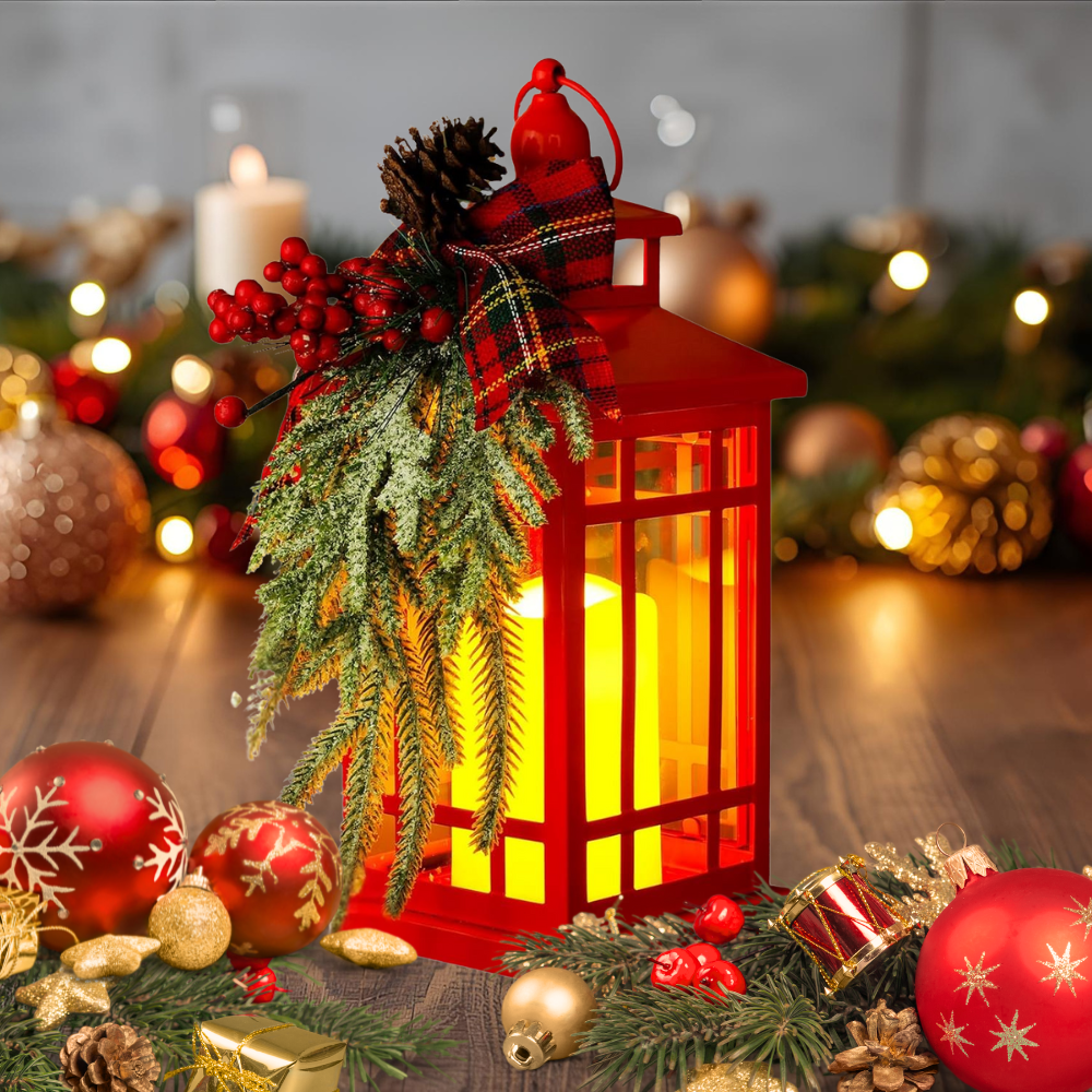 Christmas Red Lantern Candle Light Holiday Home Decor Cozy Festive Glow Accent