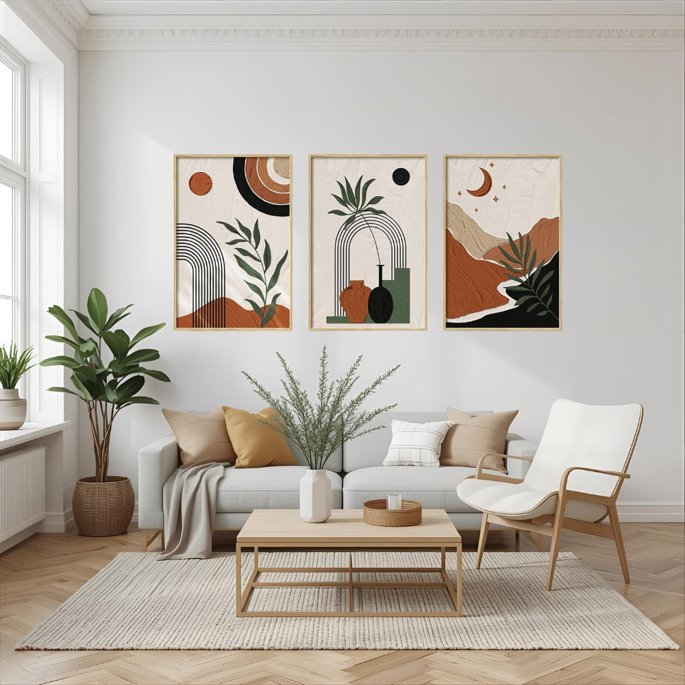 Boho Abstract Canvas Wall Art Set Cozy Living Room Warm Minimal Home Decor