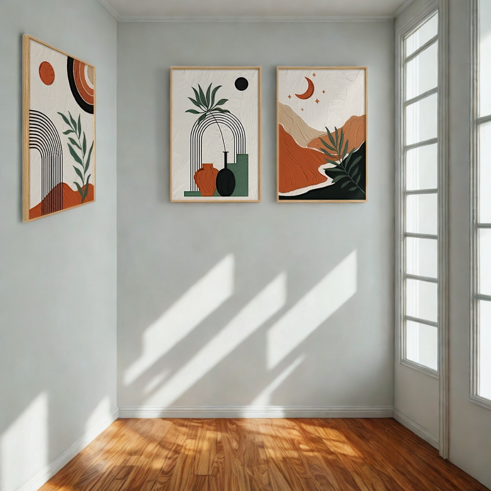Boho Abstract Canvas Wall Art Set Cozy Living Room Warm Minimal Home Decor