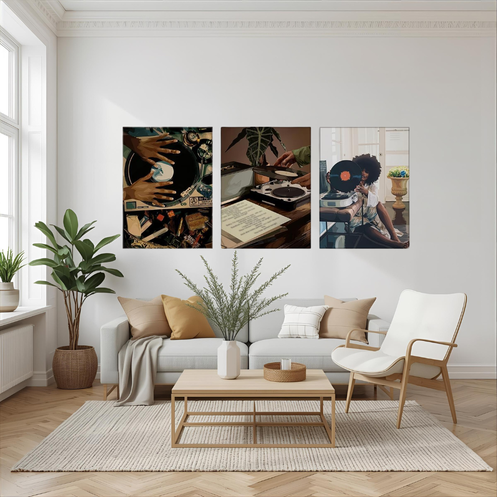 Retro Vinyl Record Wall Art Set Cozy Music Lover Home Decor For Chill Evenings