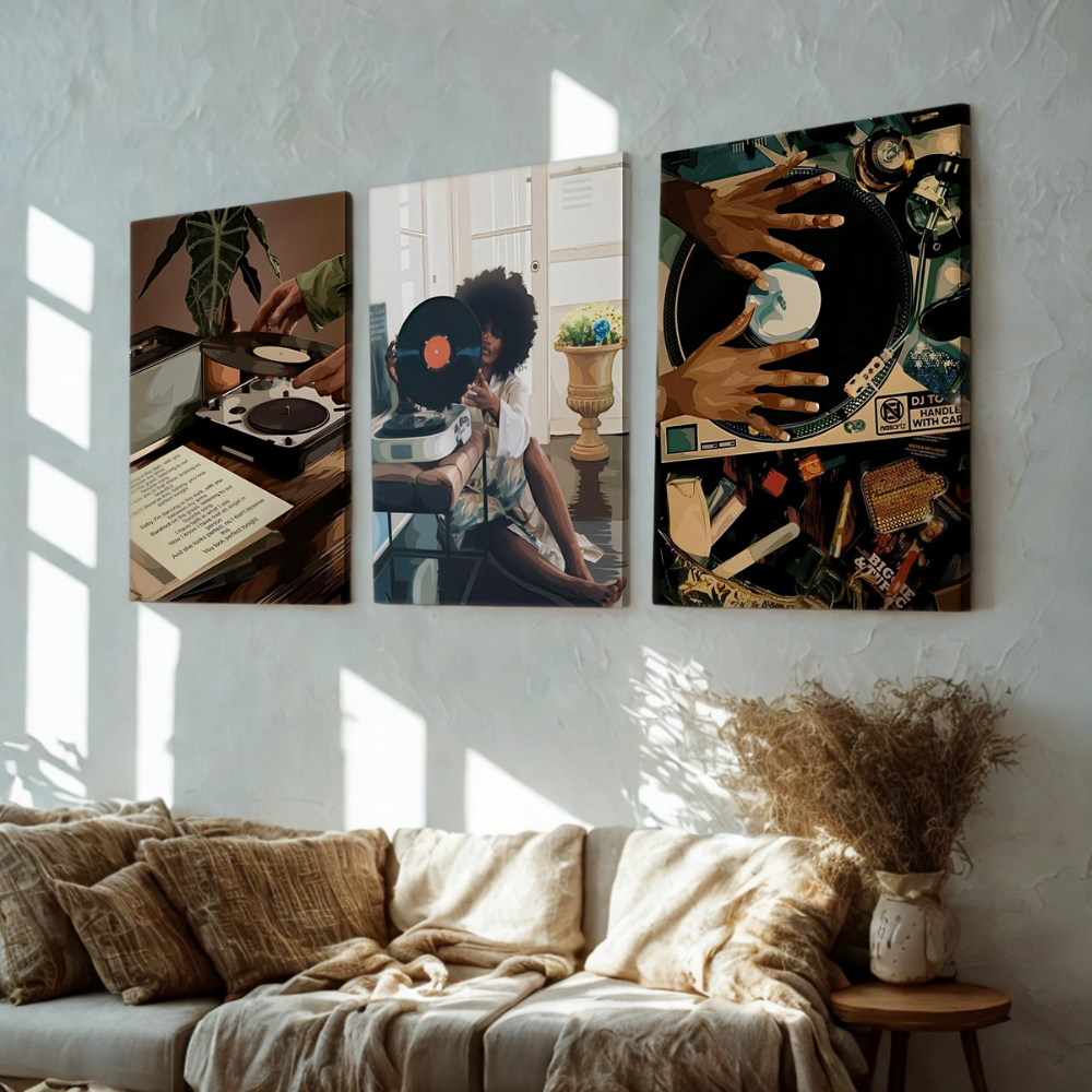 Retro Vinyl Record Wall Art Set Cozy Music Lover Home Decor For Chill Evenings