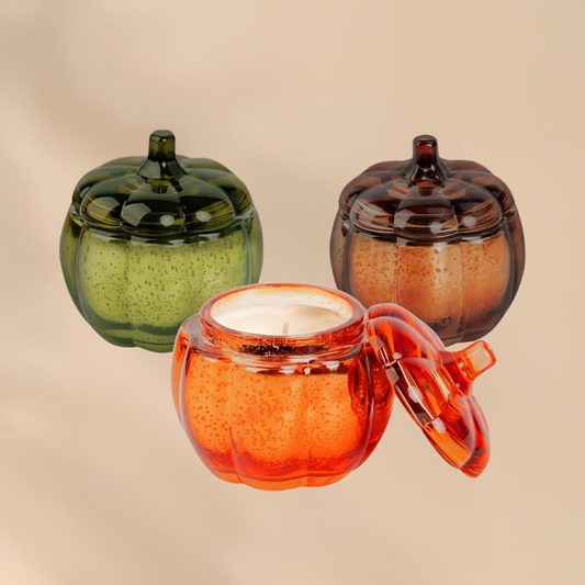 Pumpkin Glass Candle Set Fall Home Decor Cozy Autumn Scented Gift