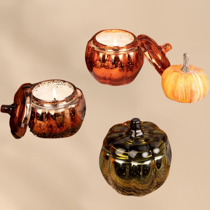Pumpkin Glass Candle Set Fall Home Decor Cozy Autumn Scented Gift