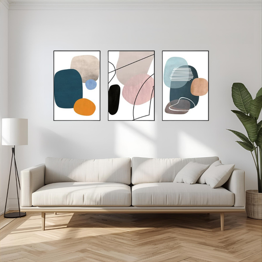 Modern Abstract Canvas Wall Art Set Cozy Living Room Warm Minimal Color Decor