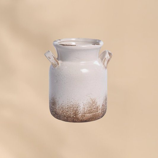 Rustic Ceramic Milk Jar Vase For Cozy Homes Vintage Farmhouse Table Decor