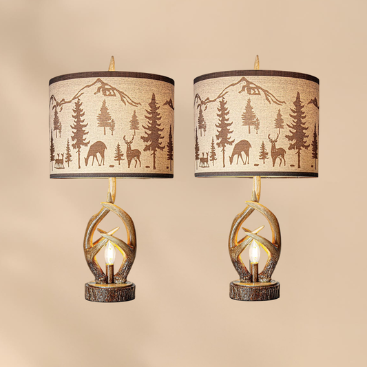 Set 2 Rustic Antler Lamps Cozy Cabin Bedroom Light For Warm Evenings Woodland Home Decor