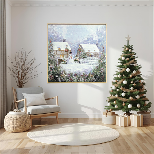 Snowy Cottage Winter Scene Canvas Cozy Christmas Home Art For Calm Evenings