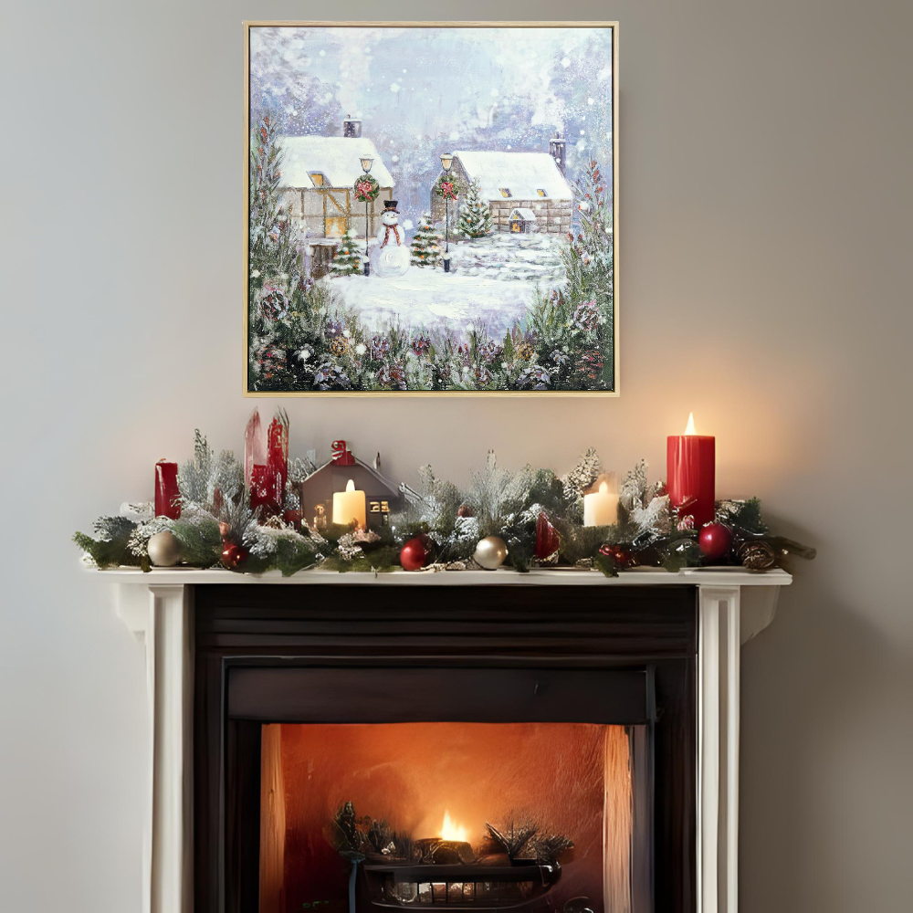 Snowy Cottage Winter Scene Canvas Cozy Christmas Home Art For Calm Evenings
