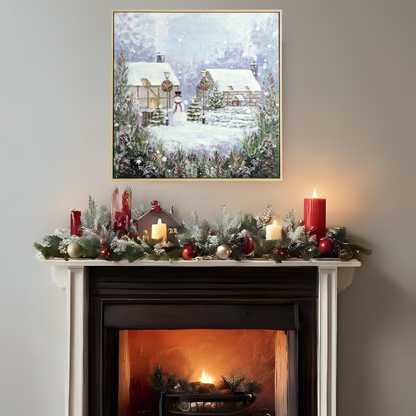 Snowy Cottage Winter Scene Canvas Cozy Christmas Home Art For Calm Evenings