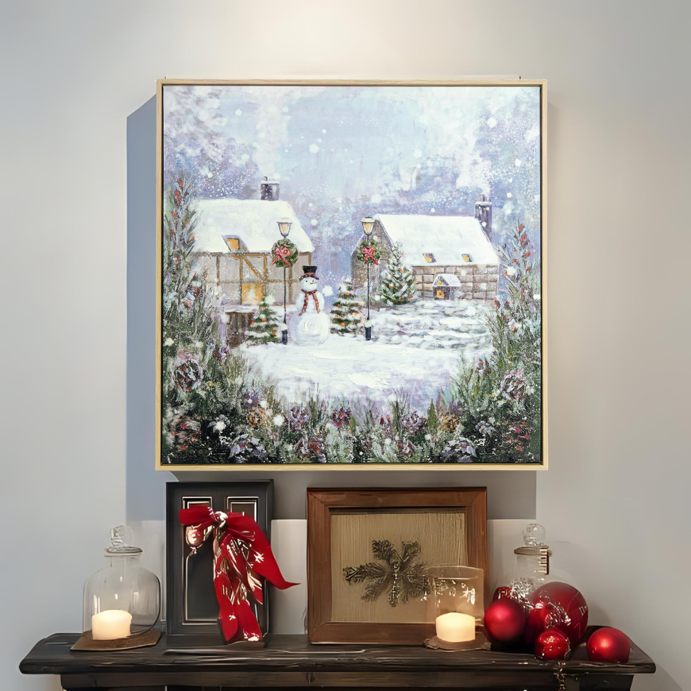 Snowy Cottage Winter Scene Canvas Cozy Christmas Home Art For Calm Evenings