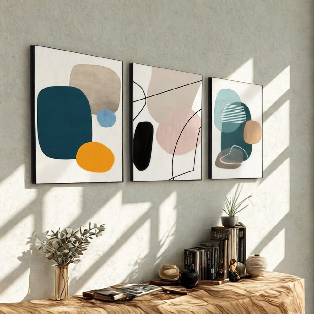 Modern Abstract Canvas Wall Art Set Cozy Living Room Warm Minimal Color Decor
