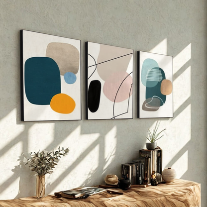 Modern Abstract Canvas Wall Art Set Cozy Living Room Warm Minimal Color Decor