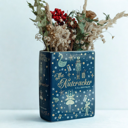 Christmas Nutcracker Book Vase Holiday Home Decor Cozy Festive Floral Holder
