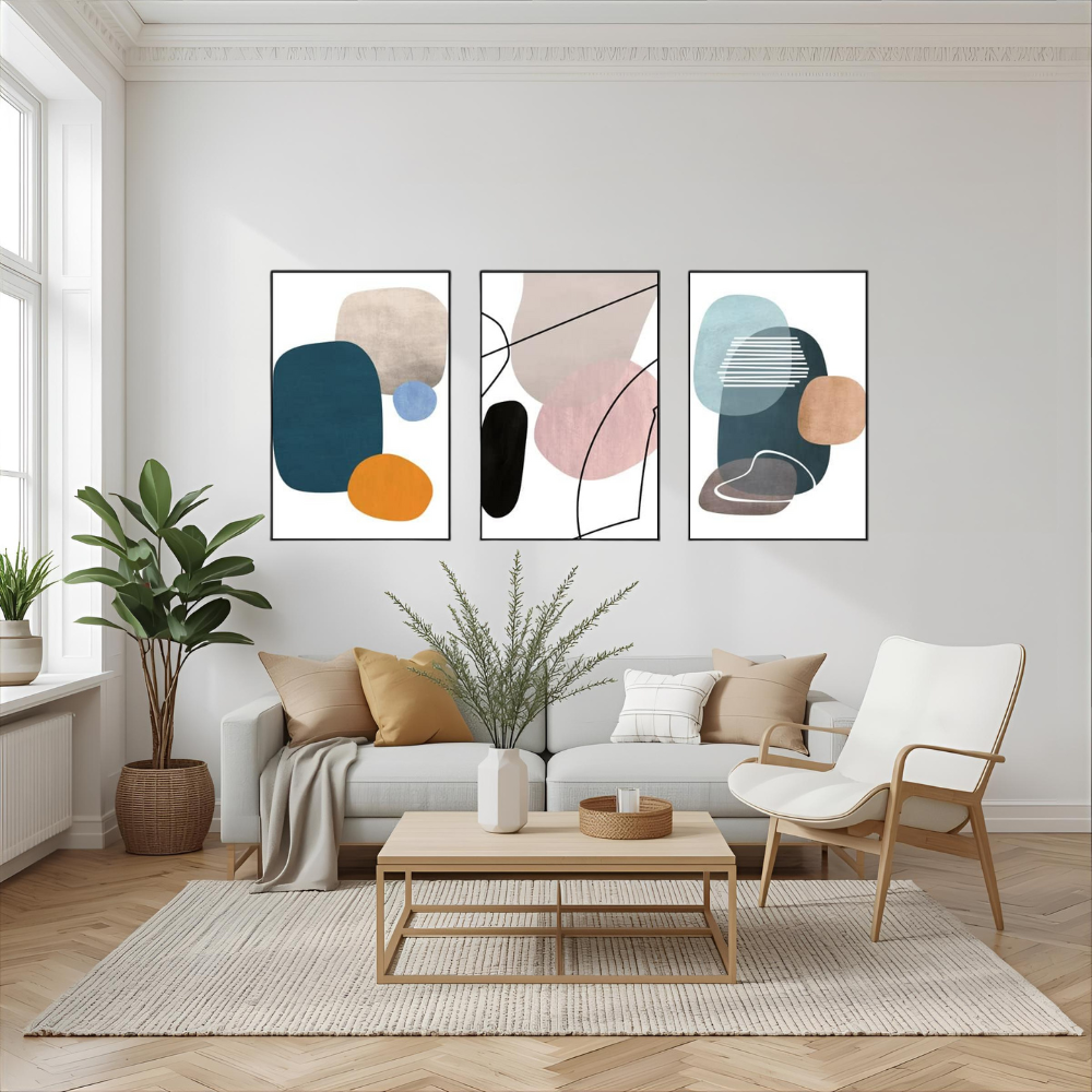 Modern Abstract Canvas Wall Art Set Cozy Living Room Warm Minimal Color Decor
