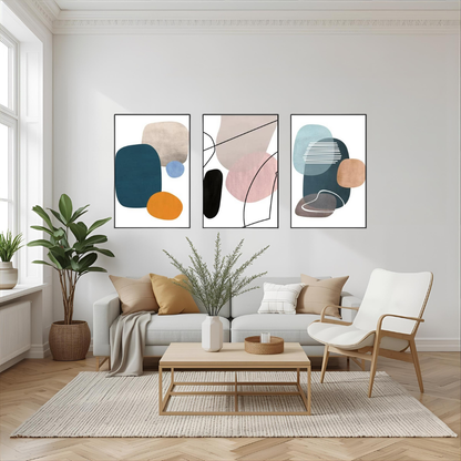 Modern Abstract Canvas Wall Art Set Cozy Living Room Warm Minimal Color Decor