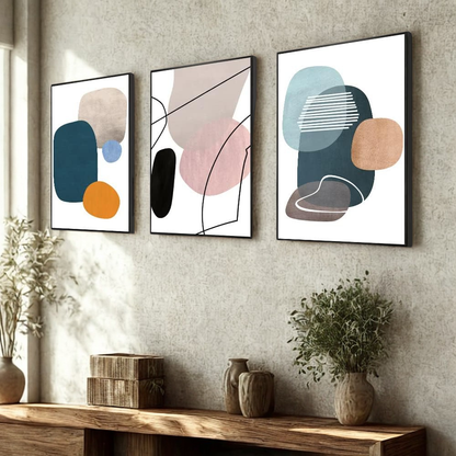 Modern Abstract Canvas Wall Art Set Cozy Living Room Warm Minimal Color Decor