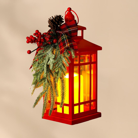 Christmas Red Lantern Candle Light Holiday Home Decor Cozy Festive Glow Accent